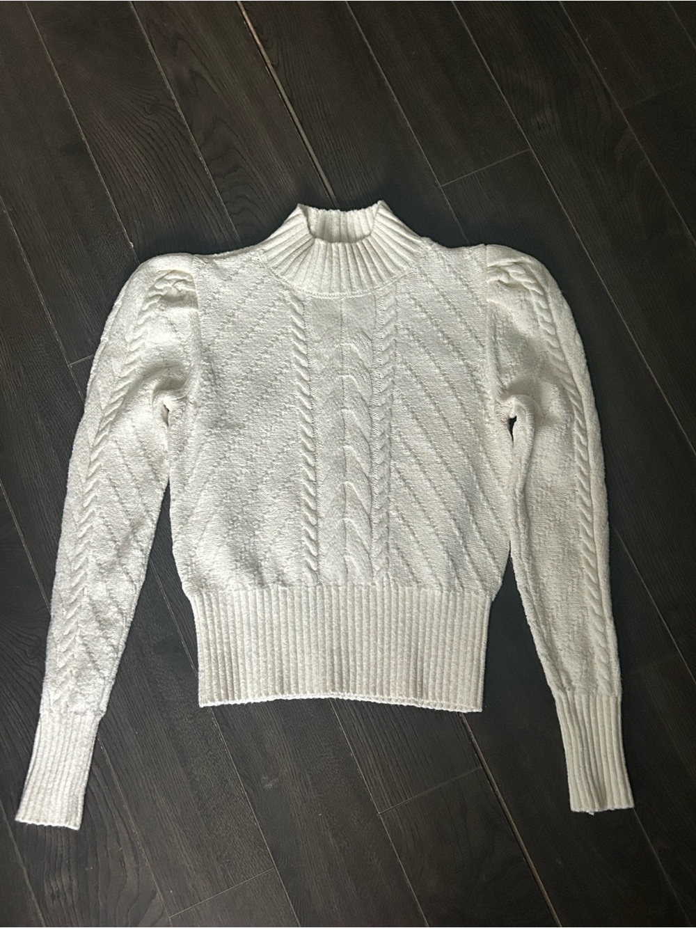 Cream Cable-Knit Mock Neck Sweater M